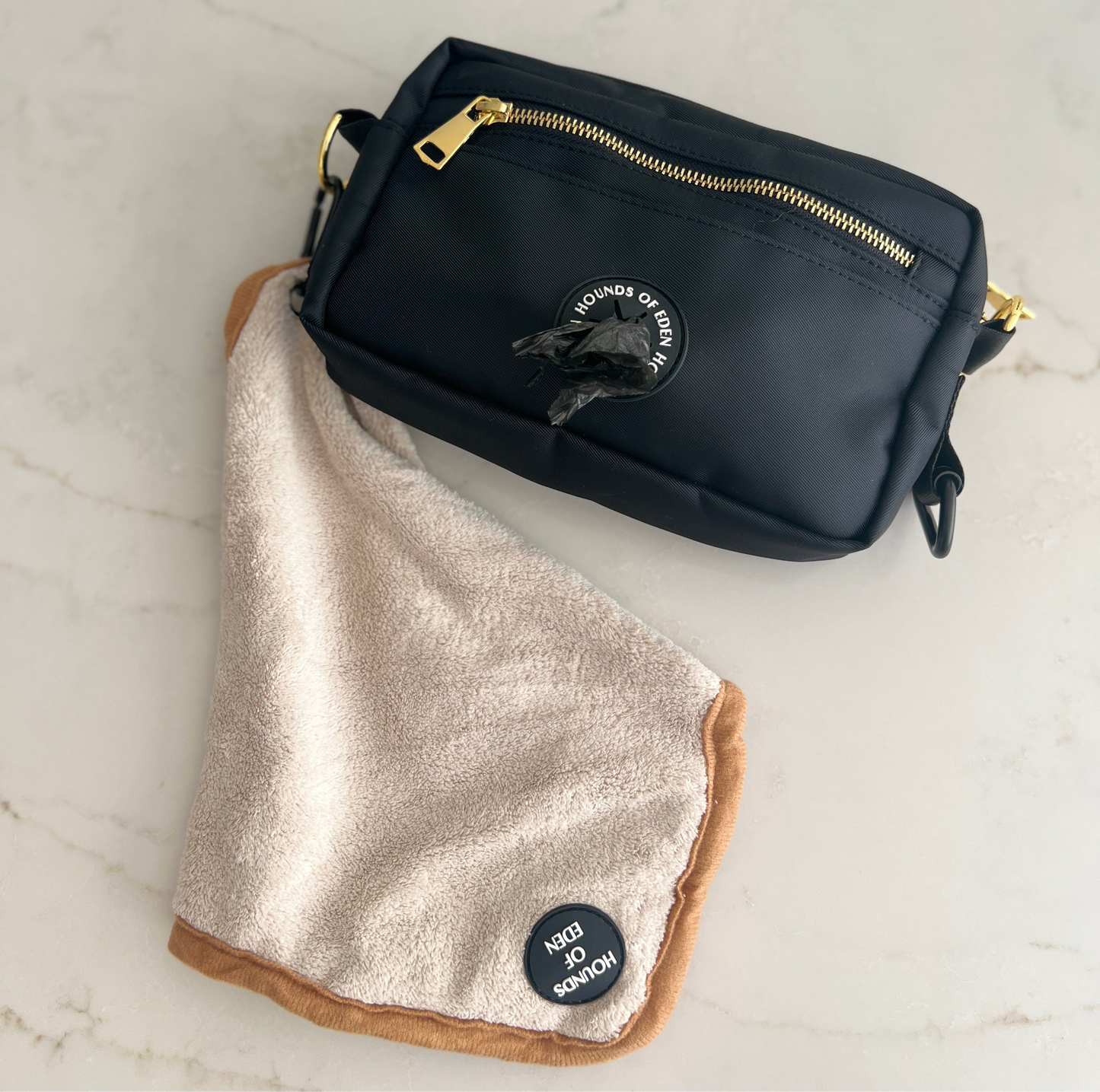 Mini Dog Towel + Clip, Beige & Brown - The Bark Market