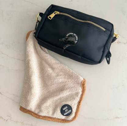 Mini Dog Towel + Clip, Beige & Brown - The Bark Market