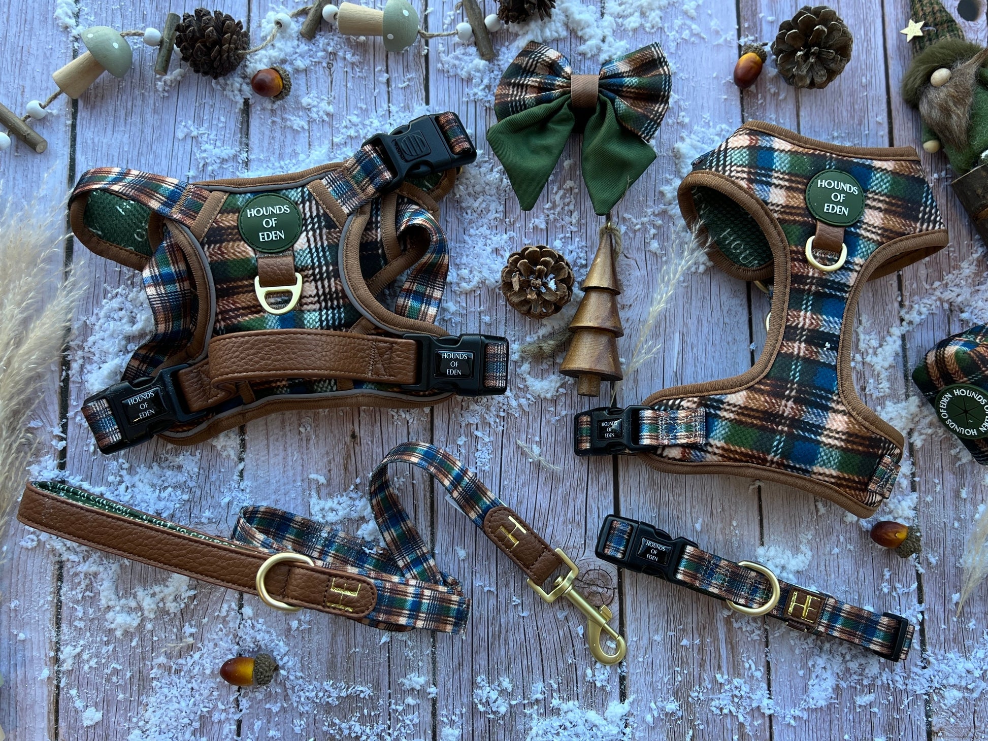 Oak Forest Plaid Leather Dog Lead - The Bark Market