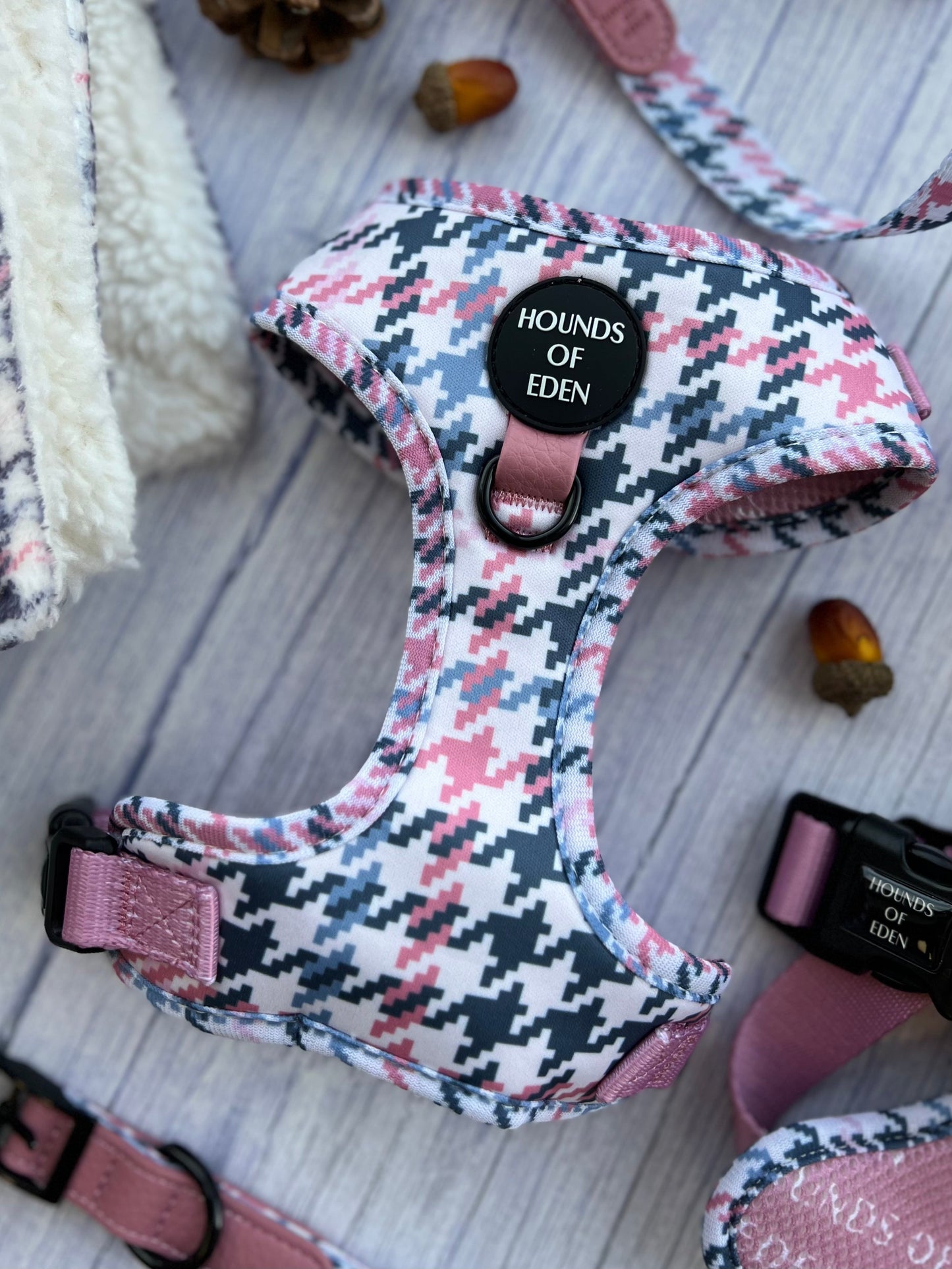 Pink Houndstooth Leather Dog Collar - The Bark Market