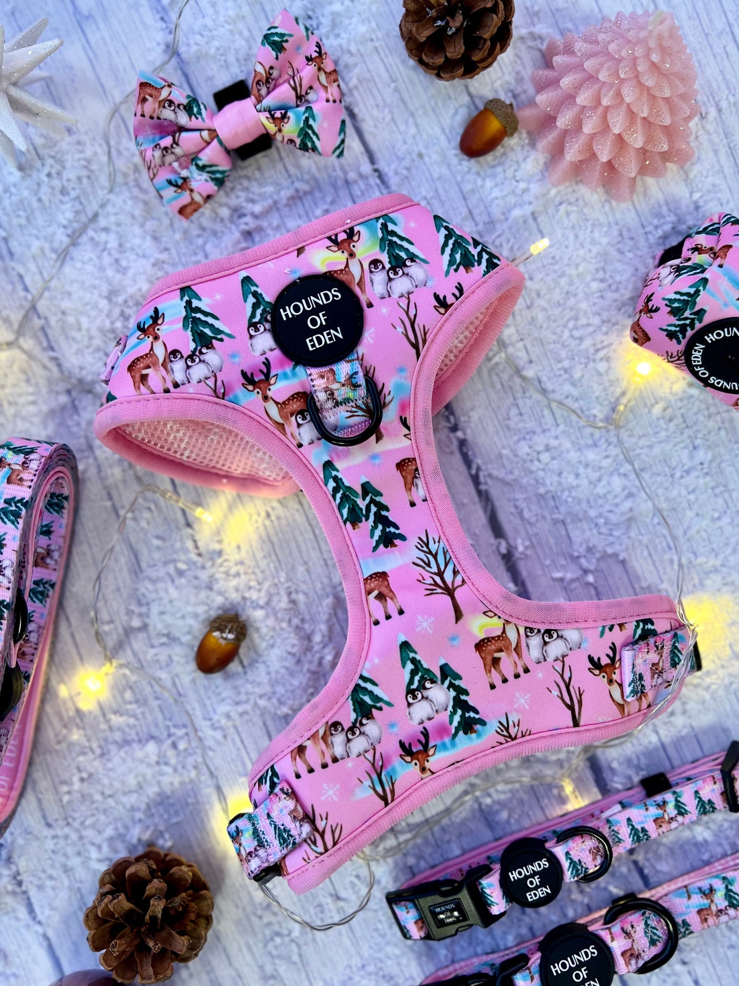 Aurora Nights - Pink Penguin Design Dog Harness - The Bark Market