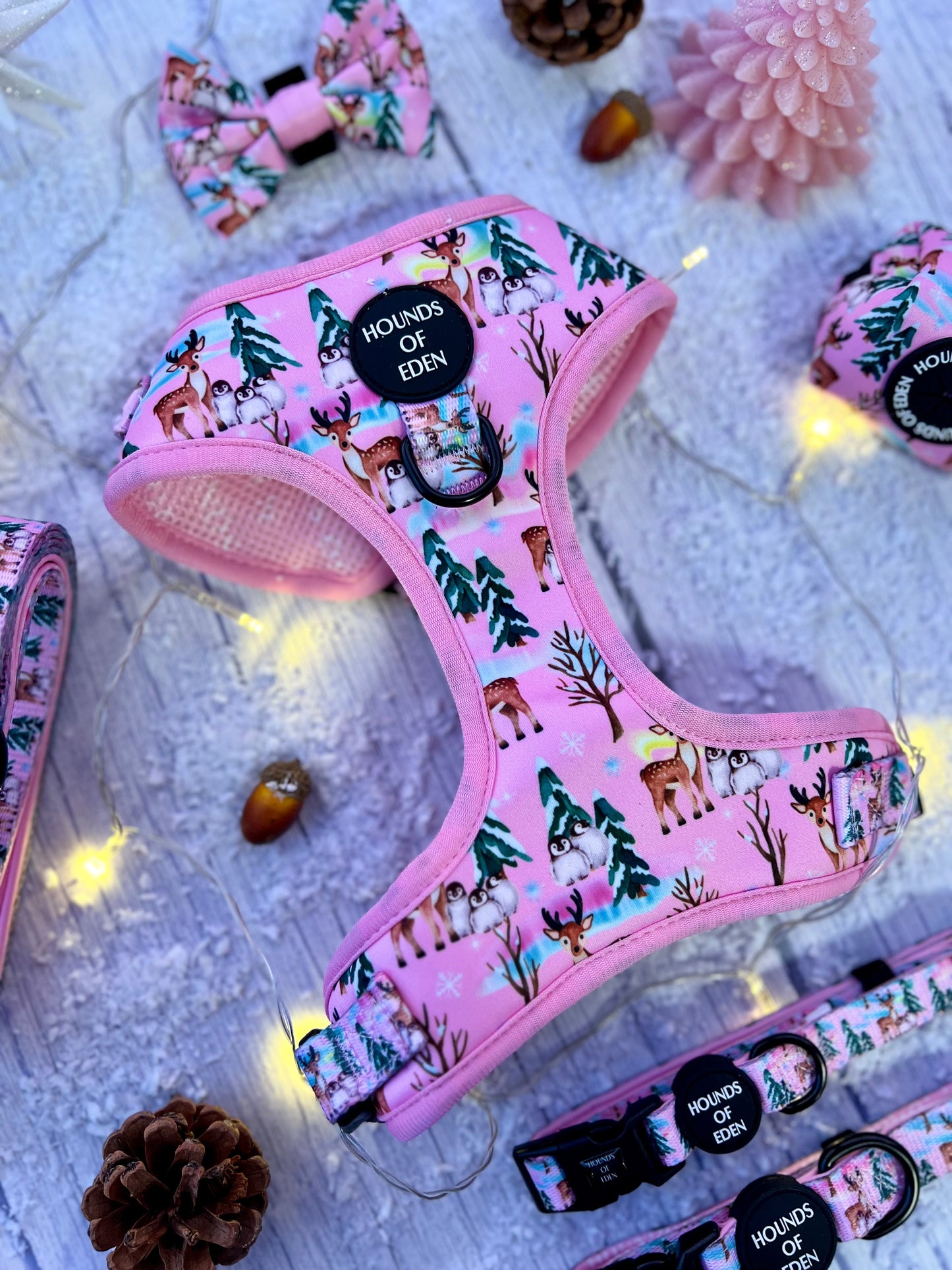 Aurora Nights - Pink Penguin Design Dog Harness - The Bark Market
