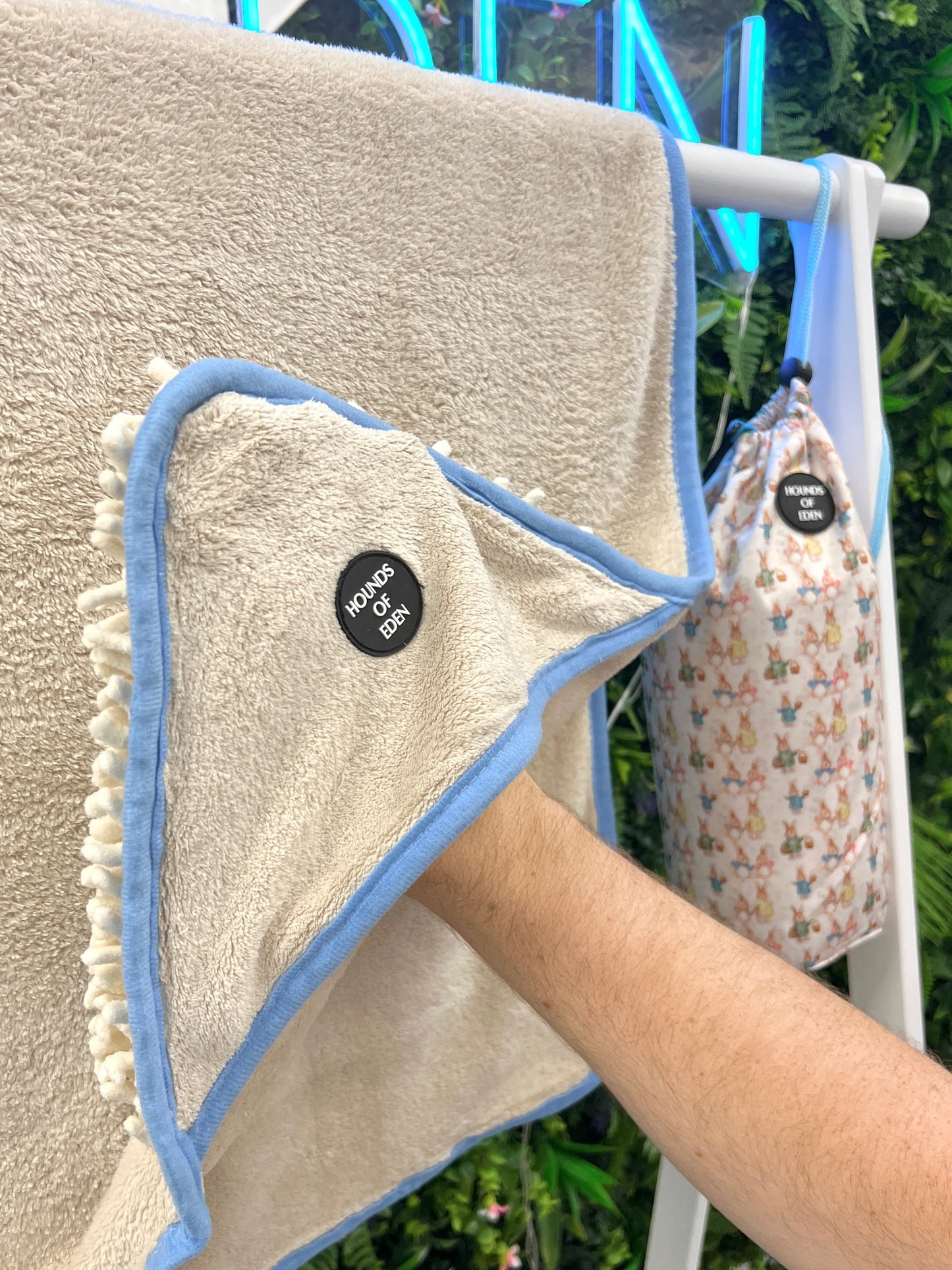 Bunny Tales Blue - Dog Towel + Carry Bag - The Bark Market