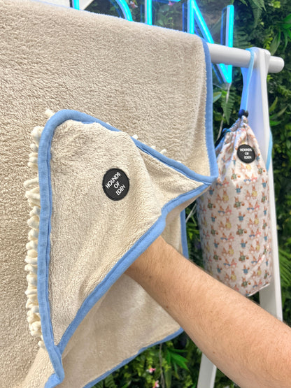 Bunny Tales Blue - Dog Towel + Carry Bag - The Bark Market