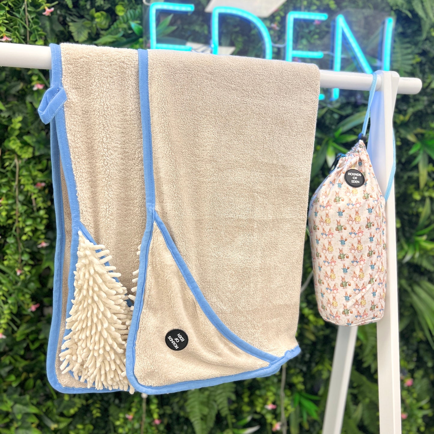 Bunny Tales Blue - Dog Towel + Carry Bag - The Bark Market