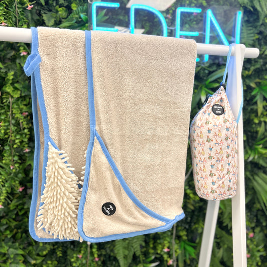 Bunny Tales Blue - Dog Towel + Carry Bag - The Bark Market