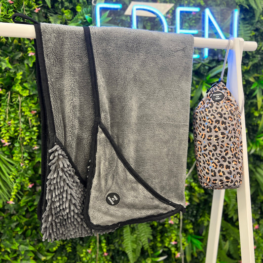 Steel Leopard - Dog Towel + Carry Bag - The Bark Market
