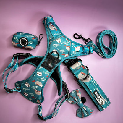 Lazy Sloth No Pull Tactical Dog Harness – Blue Teal Sloth Print, Adjustable, Step-In (Small-XL) 🦥 - The Bark Market