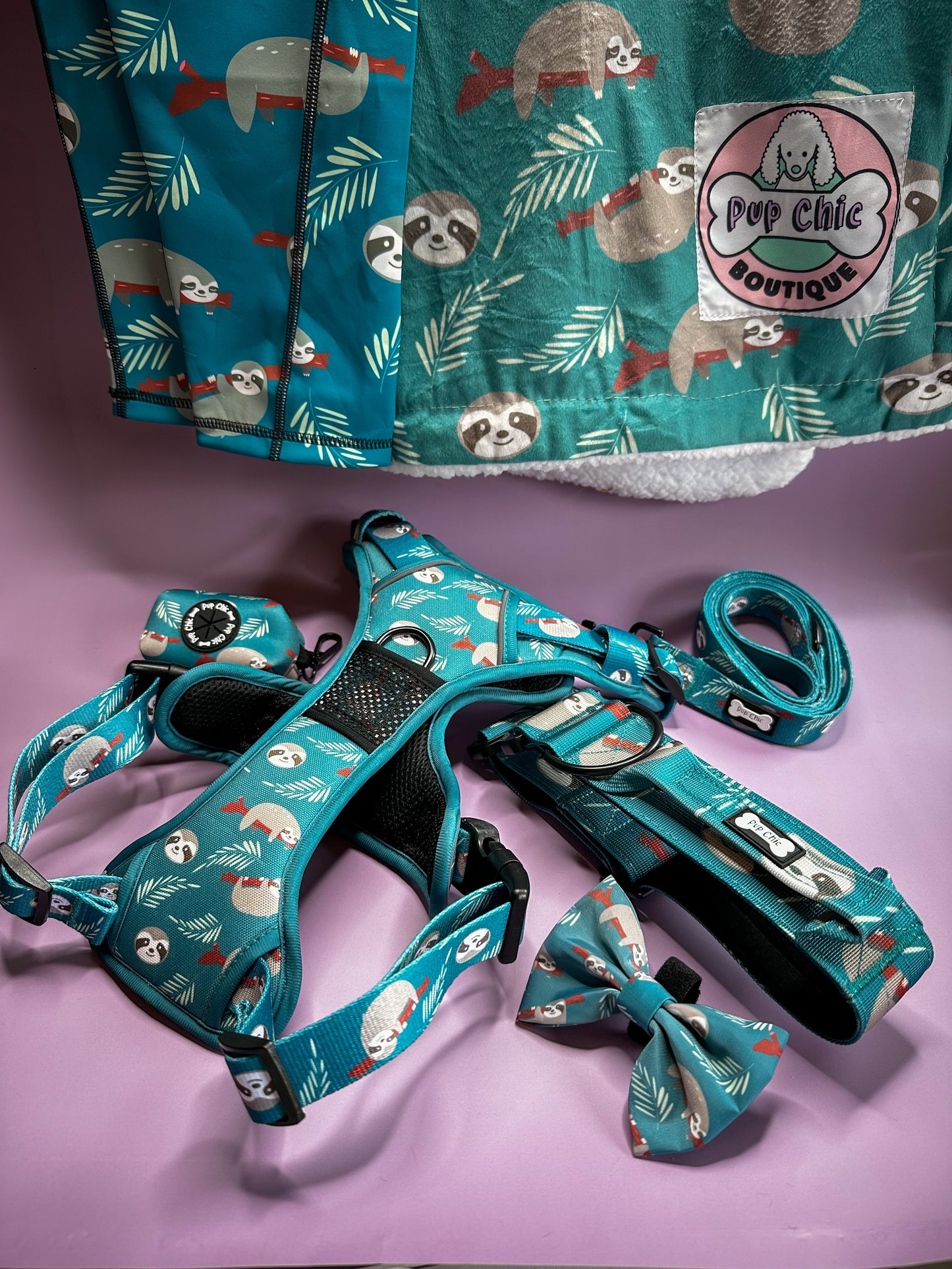 Lazy Sloth No Pull Tactical Dog Harness – Blue Teal Sloth Print, Adjustable, Step-In (Small-XL) 🦥 - The Bark Market