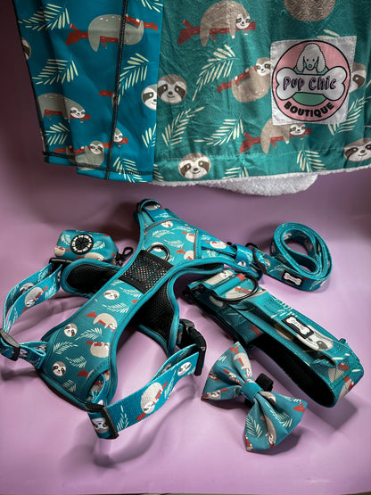 Lazy Sloth No Pull Tactical Dog Harness – Blue Teal Sloth Print, Adjustable, Step-In (Small-XL) 🦥 - The Bark Market