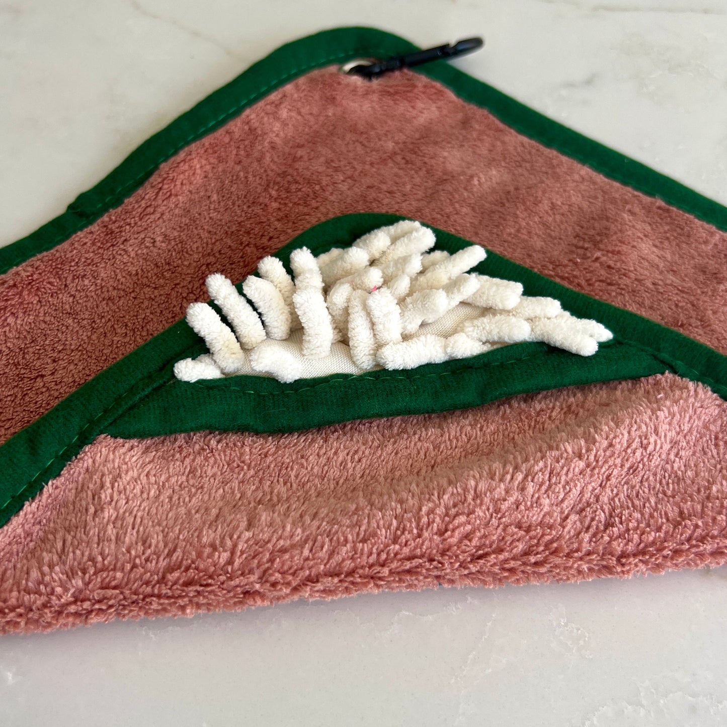 Mini Dog Towel + Clip, Dusty Pink & Green - The Bark Market