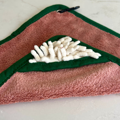 Mini Dog Towel + Clip, Dusty Pink & Green - The Bark Market