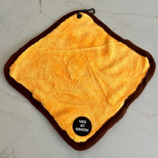 Mini Dog Towel + Clip, Yellow & Brown - The Bark Market