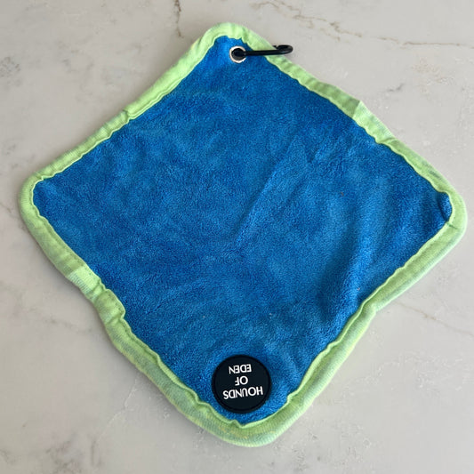 Mini Dog Towel + Clip, Blue & Green - The Bark Market