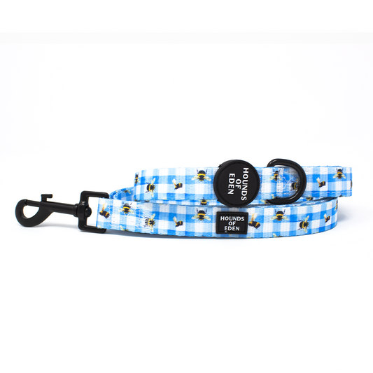 Bee You-tiful - Blue Gingham with Bees Dog Lead - The Bark Market