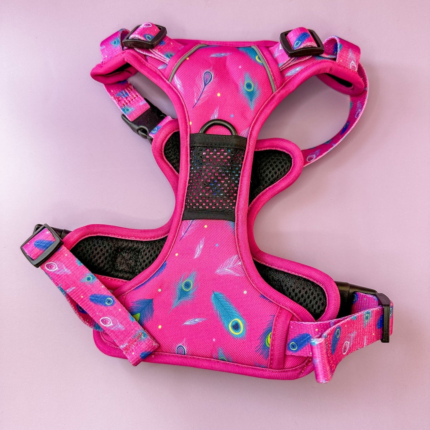 Peacock Power No Pull Tactical Dog Harness – Pink Peacock Feather Print, Adjustable, Step-In (Small-XL) - The Bark Market