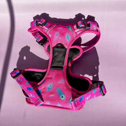 Peacock Power No Pull Tactical Dog Harness – Pink Peacock Feather Print, Adjustable, Step-In (Small-XL) - The Bark Market