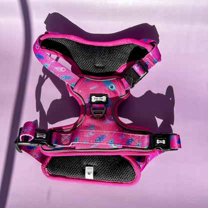 Peacock Power No Pull Tactical Dog Harness – Pink Peacock Feather Print, Adjustable, Step-In (Small-XL) - The Bark Market