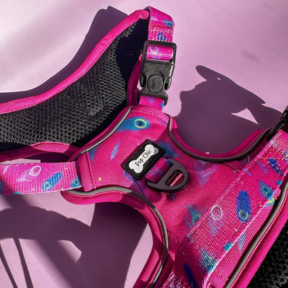 Peacock Power No Pull Tactical Dog Harness – Pink Peacock Feather Print, Adjustable, Step-In (Small-XL) - The Bark Market