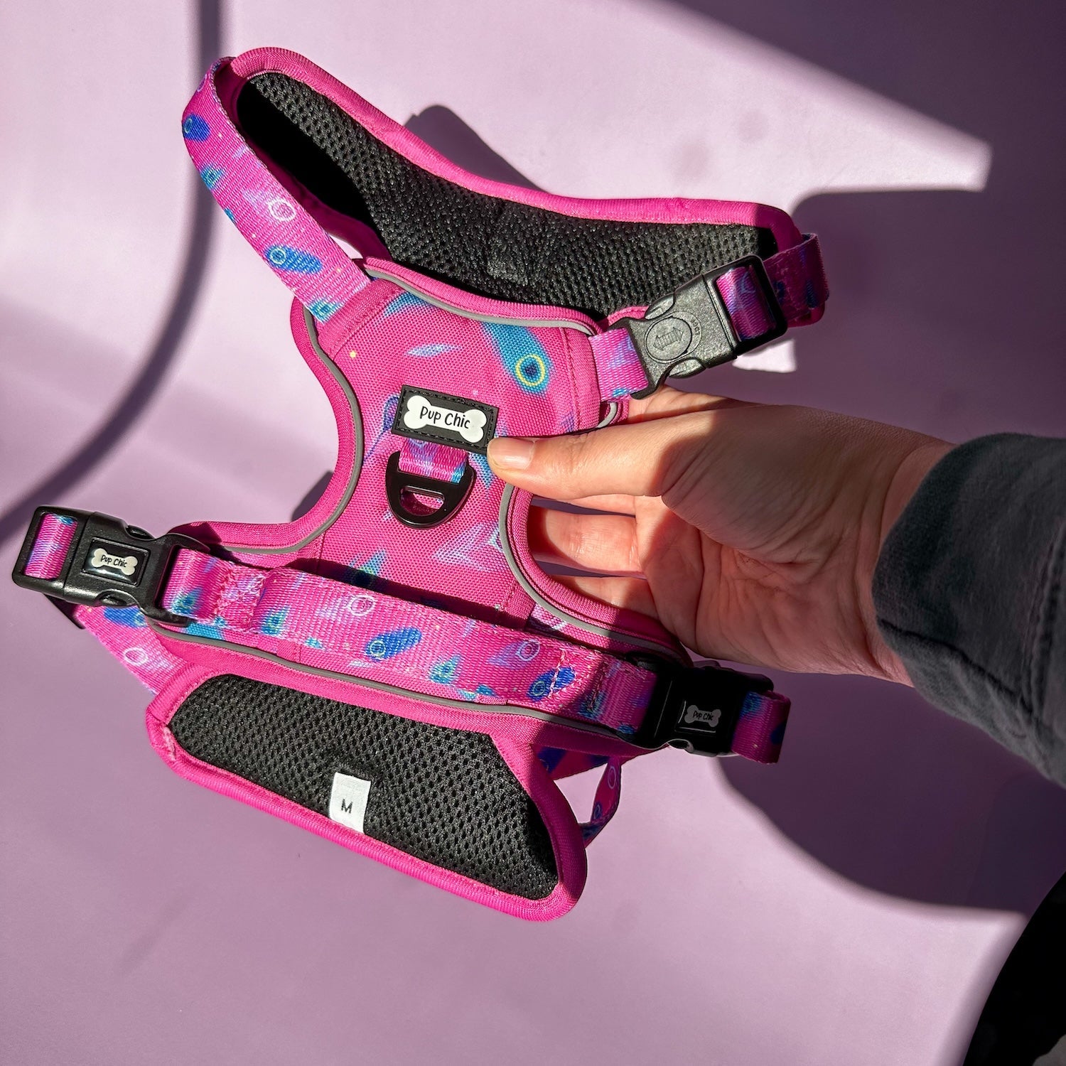 Peacock Power No Pull Tactical Dog Harness – Pink Peacock Feather Print, Adjustable, Step-In (Small-XL) - The Bark Market