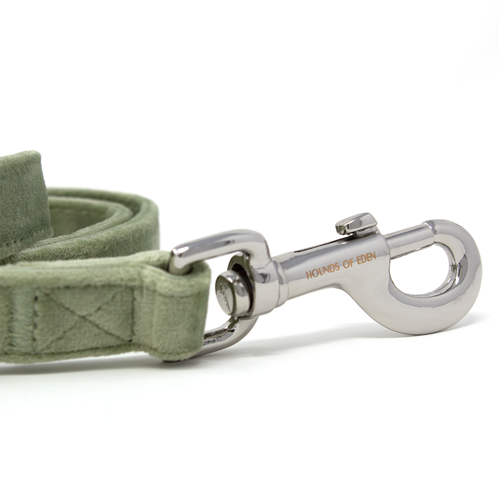 Sage Mist - Green Velvet Dog Lead with Silver Hardware - The Bark Market