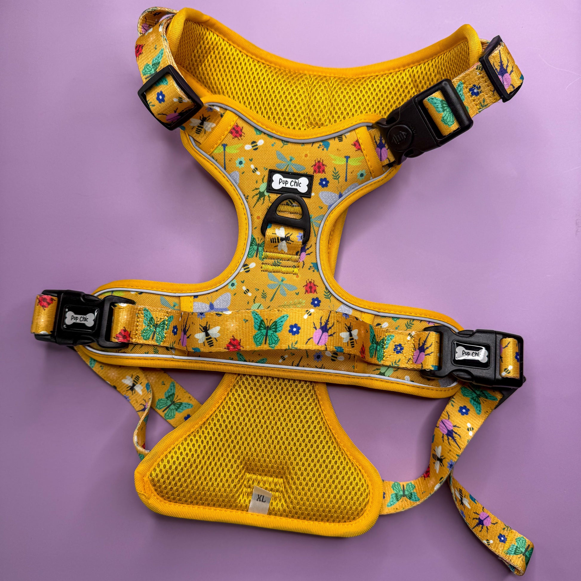 Summer Buzzin' No Pull Tactical Dog Harness – Yellow Insect Print, Adjustable, Step-In (XS-XL) - The Bark Market