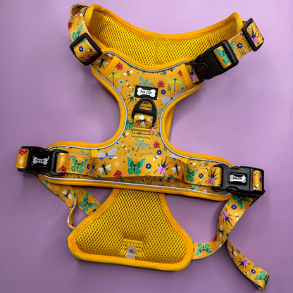 Summer Buzzin' No Pull Tactical Dog Harness – Yellow Insect Print, Adjustable, Step-In (XS-XL) - The Bark Market