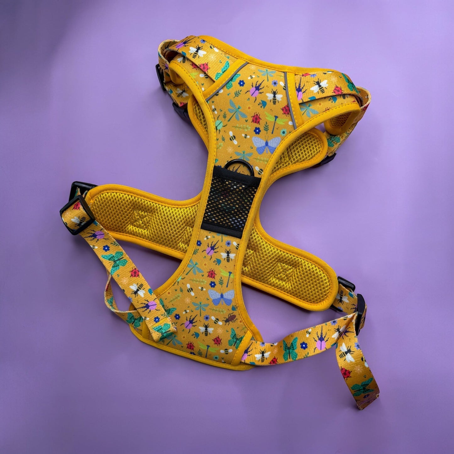 Summer Buzzin' No Pull Tactical Dog Harness – Yellow Insect Print, Adjustable, Step-In (XS-XL) - The Bark Market