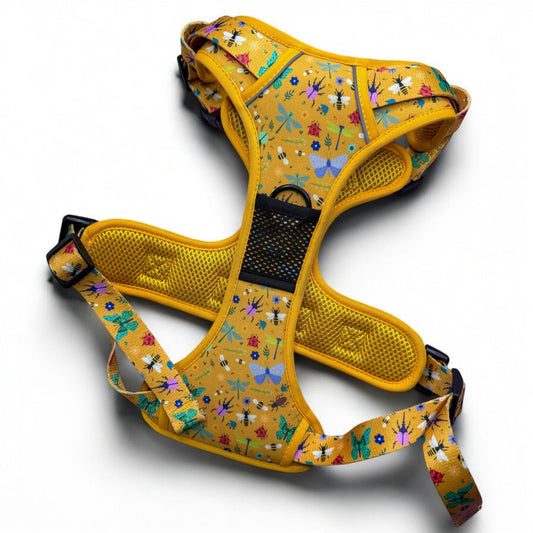 Summer Buzzin' No Pull Tactical Dog Harness – Yellow Insect Print, Adjustable, Step-In (XS-XL) - The Bark Market