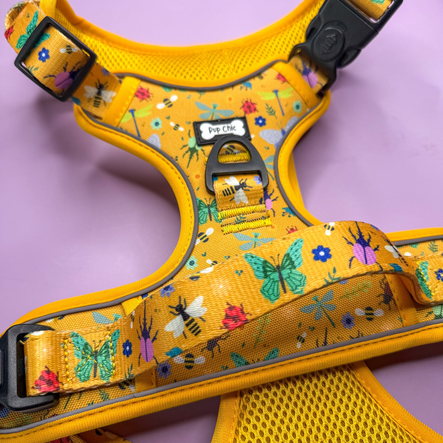 Summer Buzzin' No Pull Tactical Dog Harness – Yellow Insect Print, Adjustable, Step-In (XS-XL) - The Bark Market