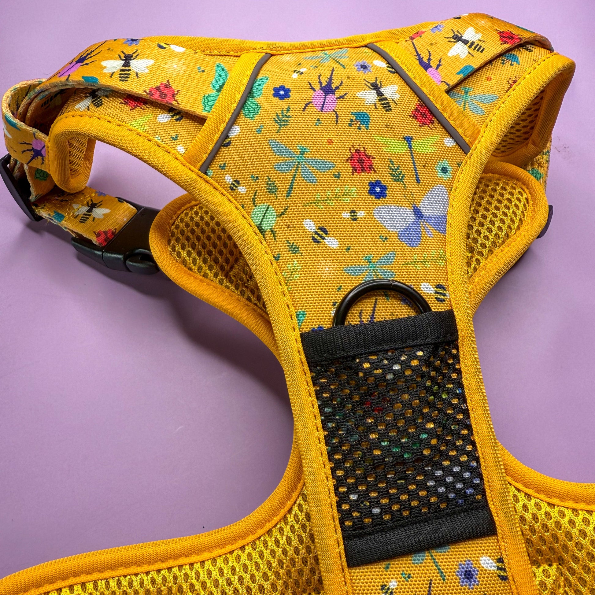 Summer Buzzin' No Pull Tactical Dog Harness – Yellow Insect Print, Adjustable, Step-In (XS-XL) - The Bark Market