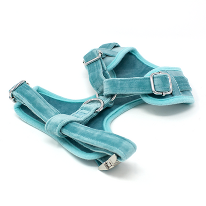 Tiffany's - Light Teal Velvet Dog Harness with Silver Metal Hardware - The Bark Market