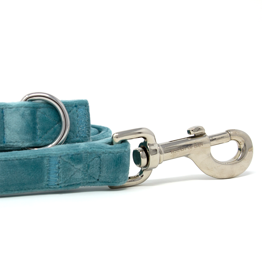 Tiffany's - Light Teal Velvet Dog Harness with Silver Metal Hardware - The Bark Market