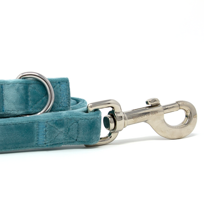 Tiffany's - Light Teal Velvet Dog Harness with Silver Metal Hardware - The Bark Market
