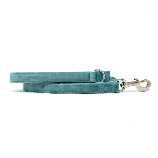 Tiffany's - Light Teal Velvet Dog Lead with Silver Hardware - The Bark Market