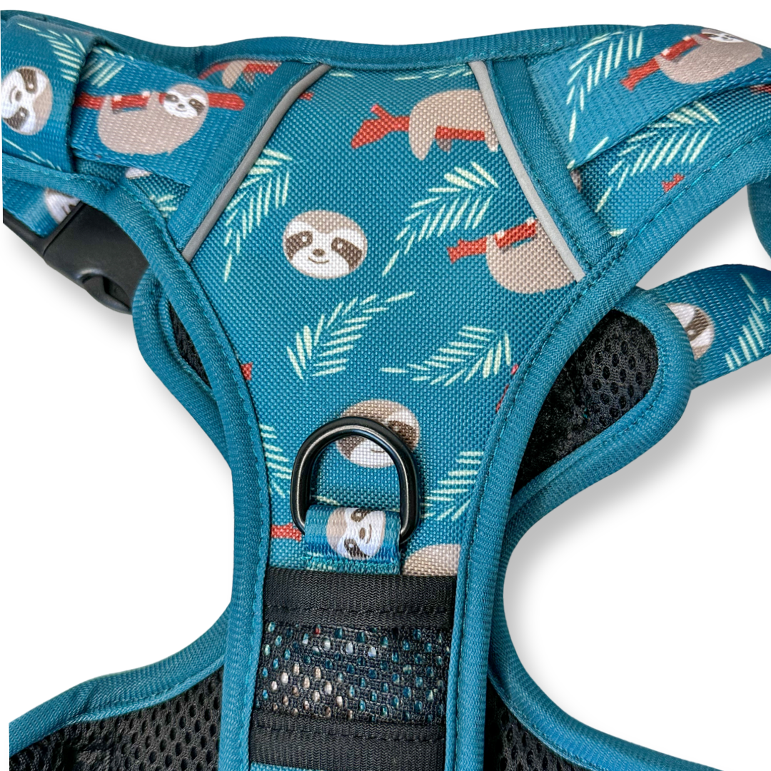 Lazy Sloth No Pull Tactical Dog Harness – Blue Teal Sloth Print, Adjustable, Step-In (Small-XL) 🦥 - The Bark Market