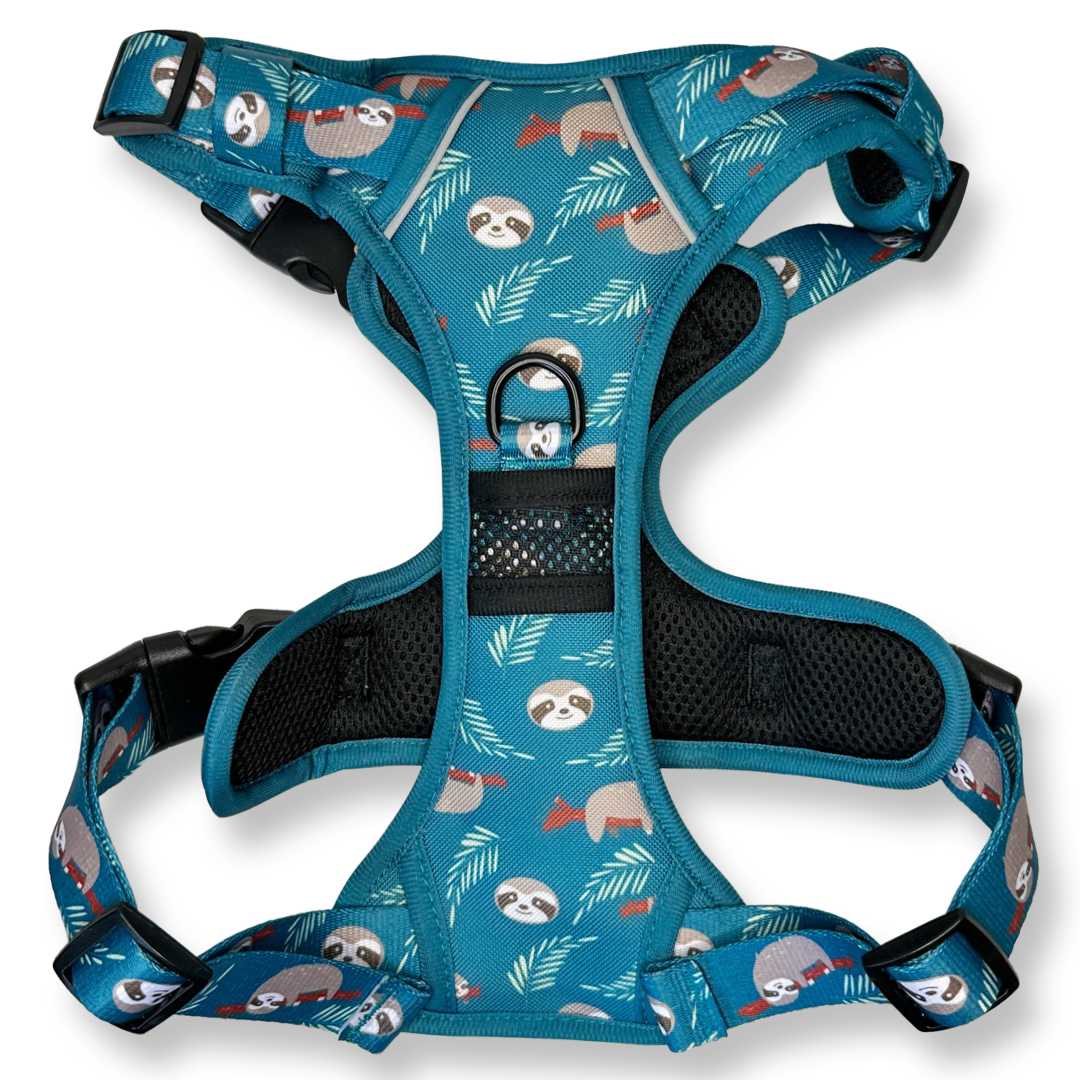 Lazy Sloth No Pull Tactical Dog Harness – Blue Teal Sloth Print, Adjustable, Step-In (Small-XL) 🦥 - The Bark Market