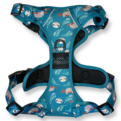 Lazy Sloth No Pull Tactical Dog Harness – Blue Teal Sloth Print, Adjustable, Step-In (Small-XL) 🦥 - The Bark Market