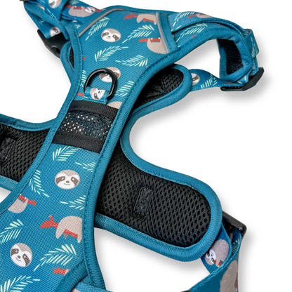 Lazy Sloth No Pull Tactical Dog Harness – Blue Teal Sloth Print, Adjustable, Step-In (Small-XL) 🦥 - The Bark Market