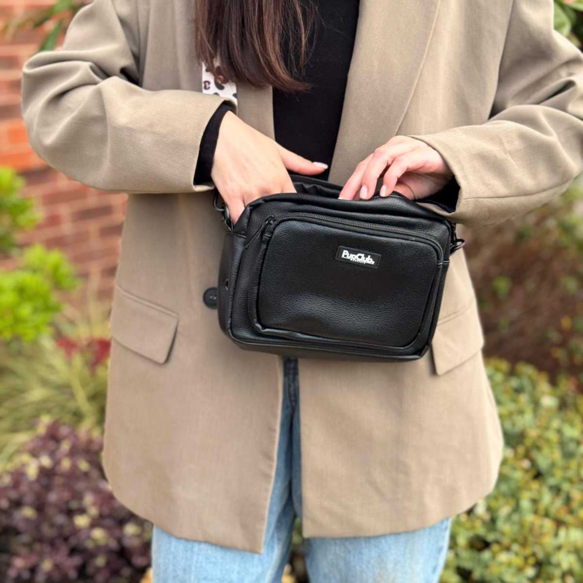 Crossbody Dog Walking Bag - Vegan Leather Black - The Bark Market
