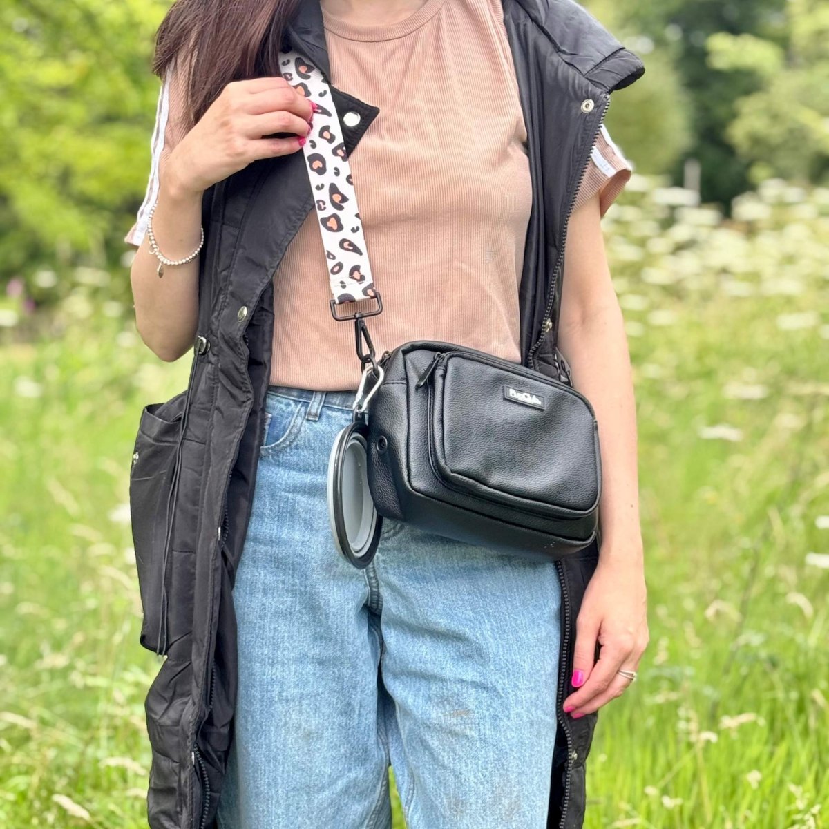 Crossbody Dog Walking Bag - Vegan Leather Black - The Bark Market