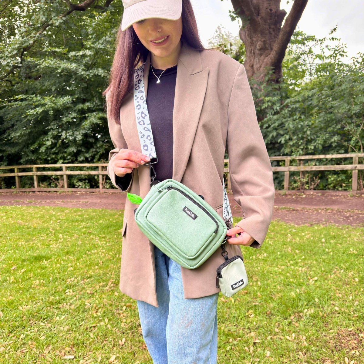 Crossbody Dog Walking Bag - Vegan Leather Sage Green - The Bark Market