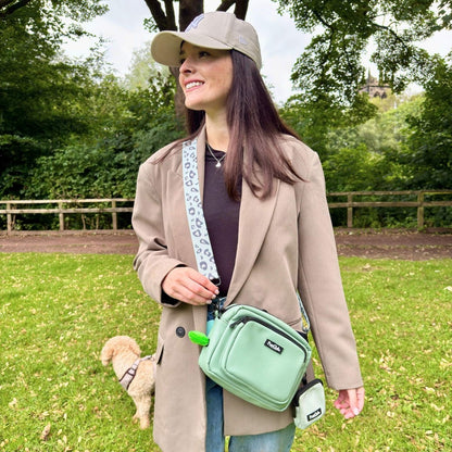 Crossbody Dog Walking Bag - Vegan Leather Sage Green - The Bark Market