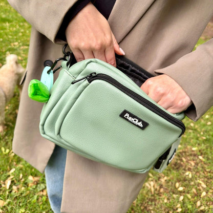 Crossbody Dog Walking Bag - Vegan Leather Sage Green - The Bark Market
