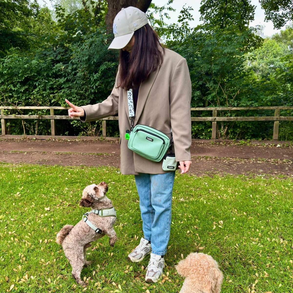 Crossbody Dog Walking Bag - Vegan Leather Sage Green - The Bark Market