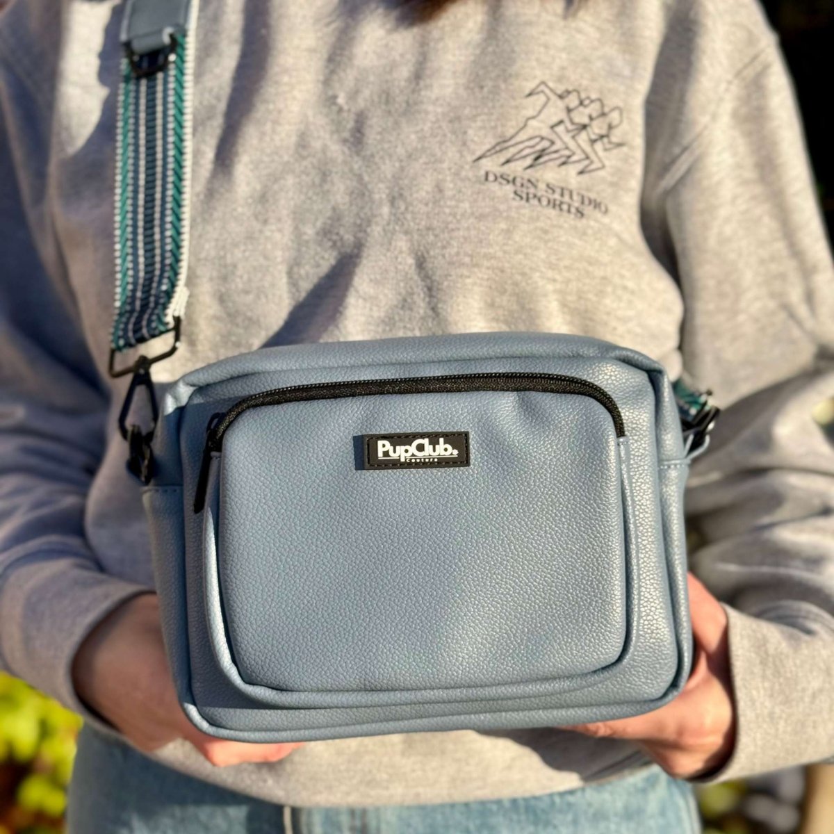 Crossbody Dog Walking Bag - Vegan Leather Slate Blue - The Bark Market