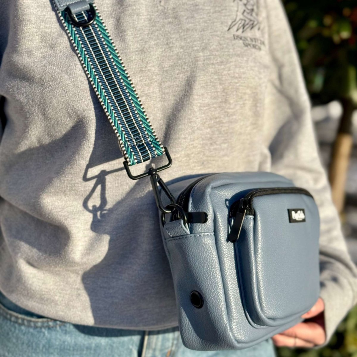 Crossbody Dog Walking Bag - Vegan Leather Slate Blue - The Bark Market