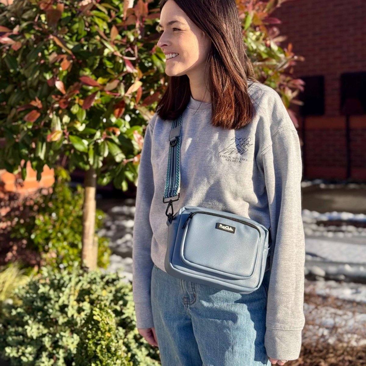 Crossbody Dog Walking Bag - Vegan Leather Slate Blue - The Bark Market
