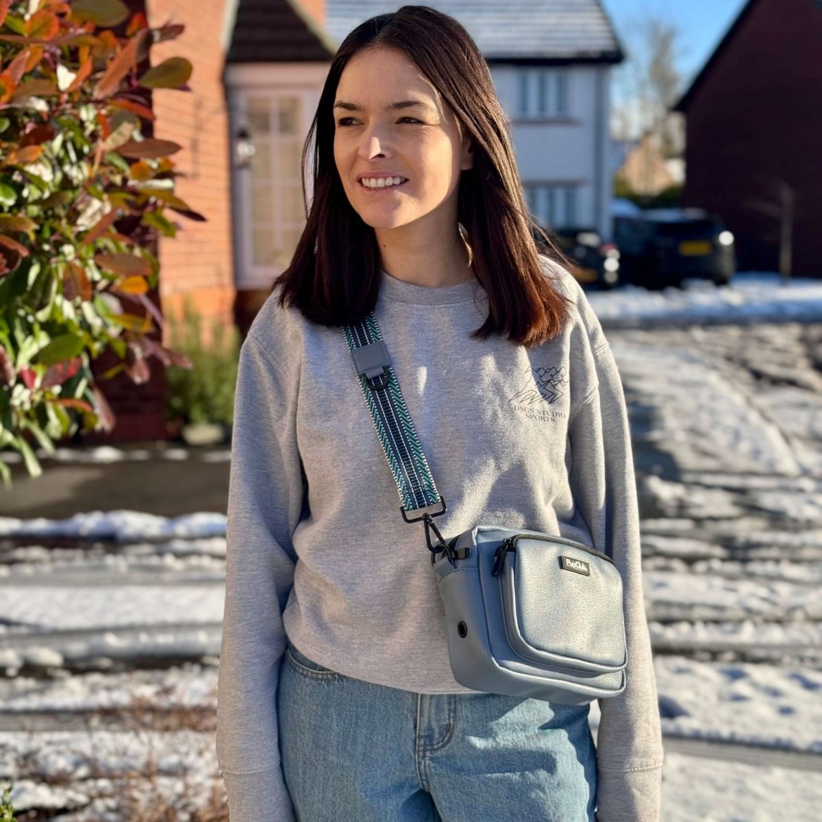 Crossbody Dog Walking Bag - Vegan Leather Slate Blue - The Bark Market