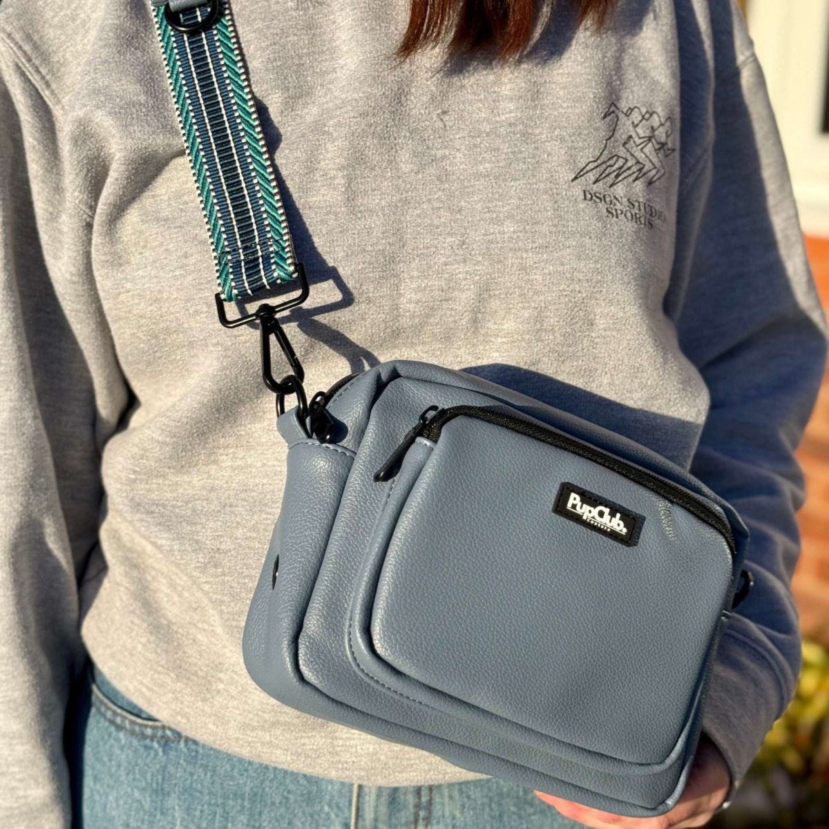 Crossbody Dog Walking Bag - Vegan Leather Slate Blue - The Bark Market